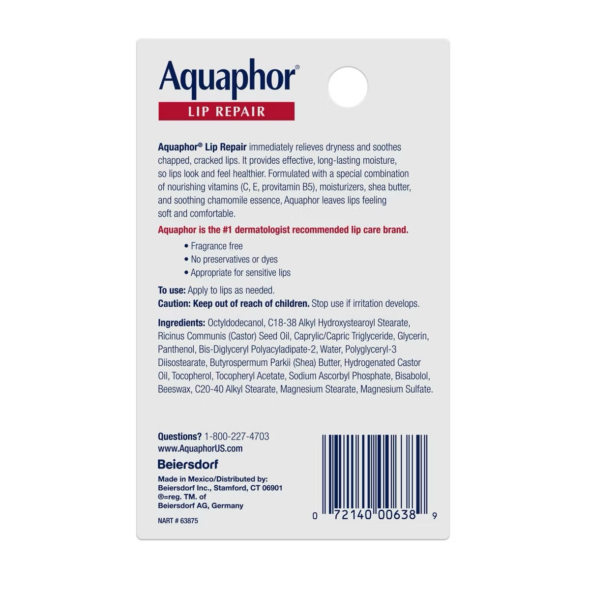 Aquaphor Lip Repair – Bálsamo Reparador de Labios Secos (10 ml / 0.35 oz)