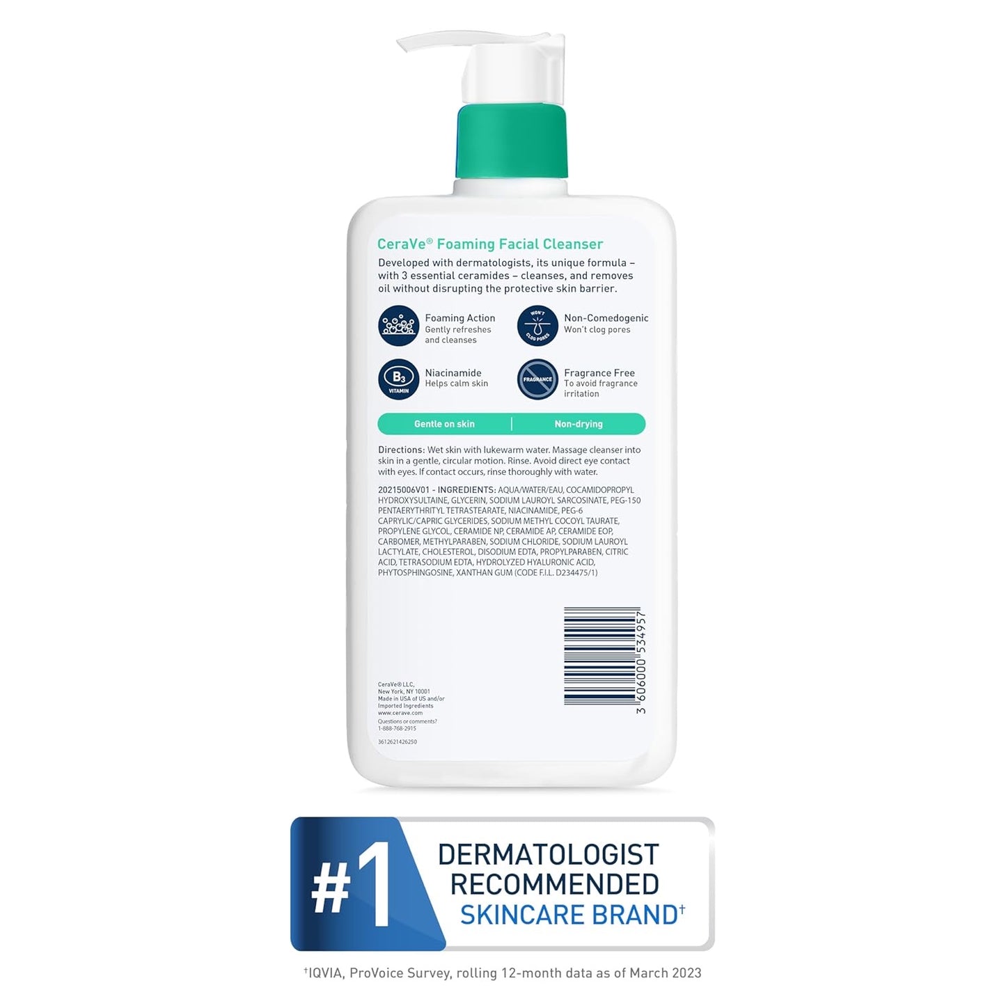 CeraVe Foaming Facial Cleanser – Limpiador Facial Espumoso para Piel Grasa 473 ml