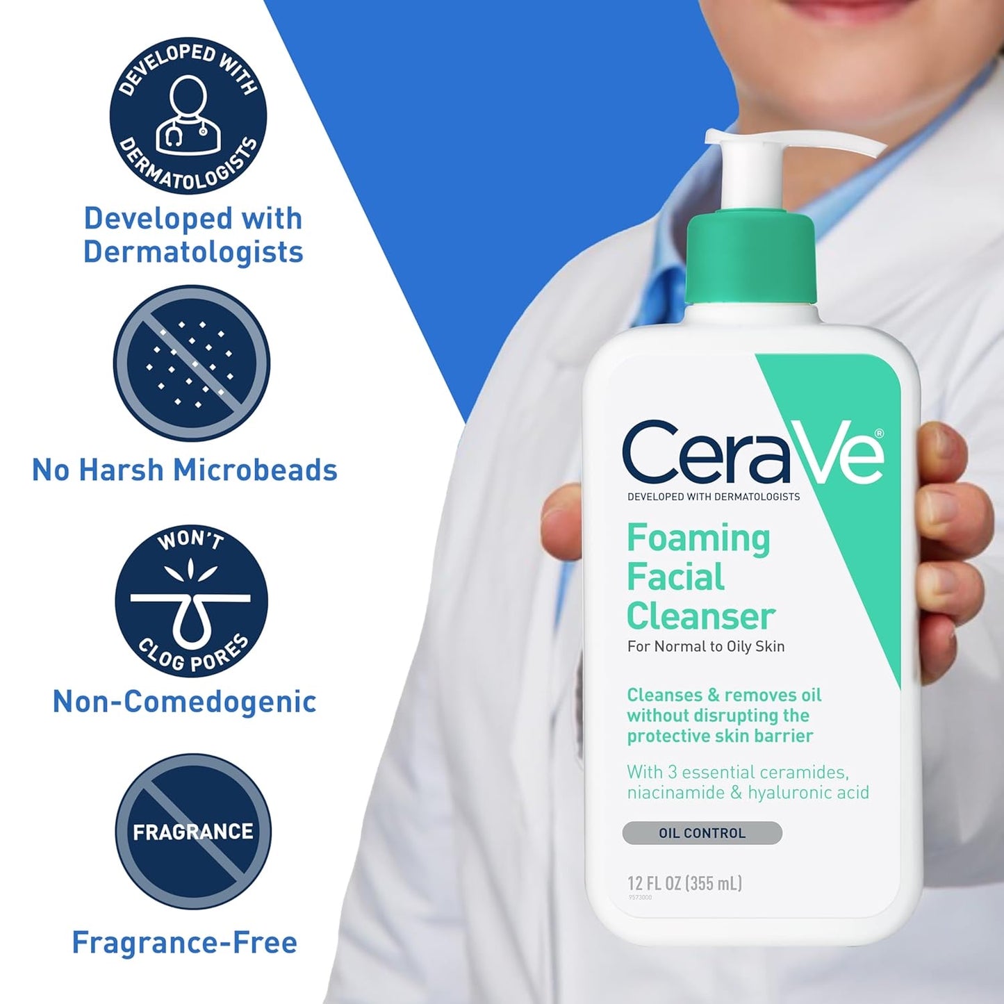 CeraVe Foaming Facial Cleanser – Limpiador Facial Espumoso para Piel Grasa 473 ml