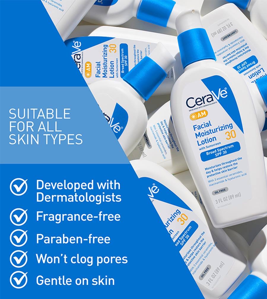 CeraVe Loción Facial Hidratante AM con Protector Solar SPF 30 – 60 ml