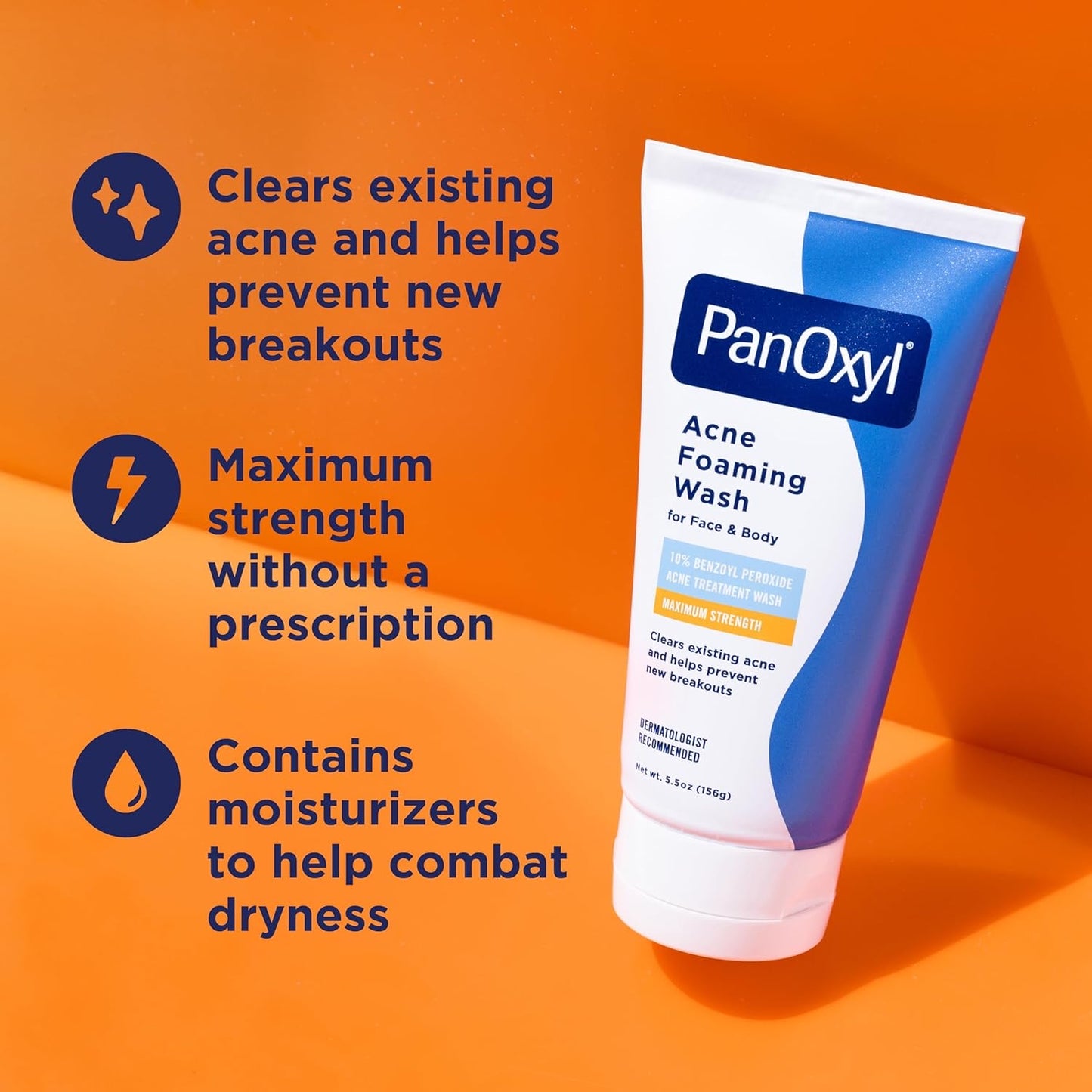 PanOxyl Acne Foaming Wash 10% Benzoyl Peroxide – Limpiador Facial y Corporal Antiacné (156 g)