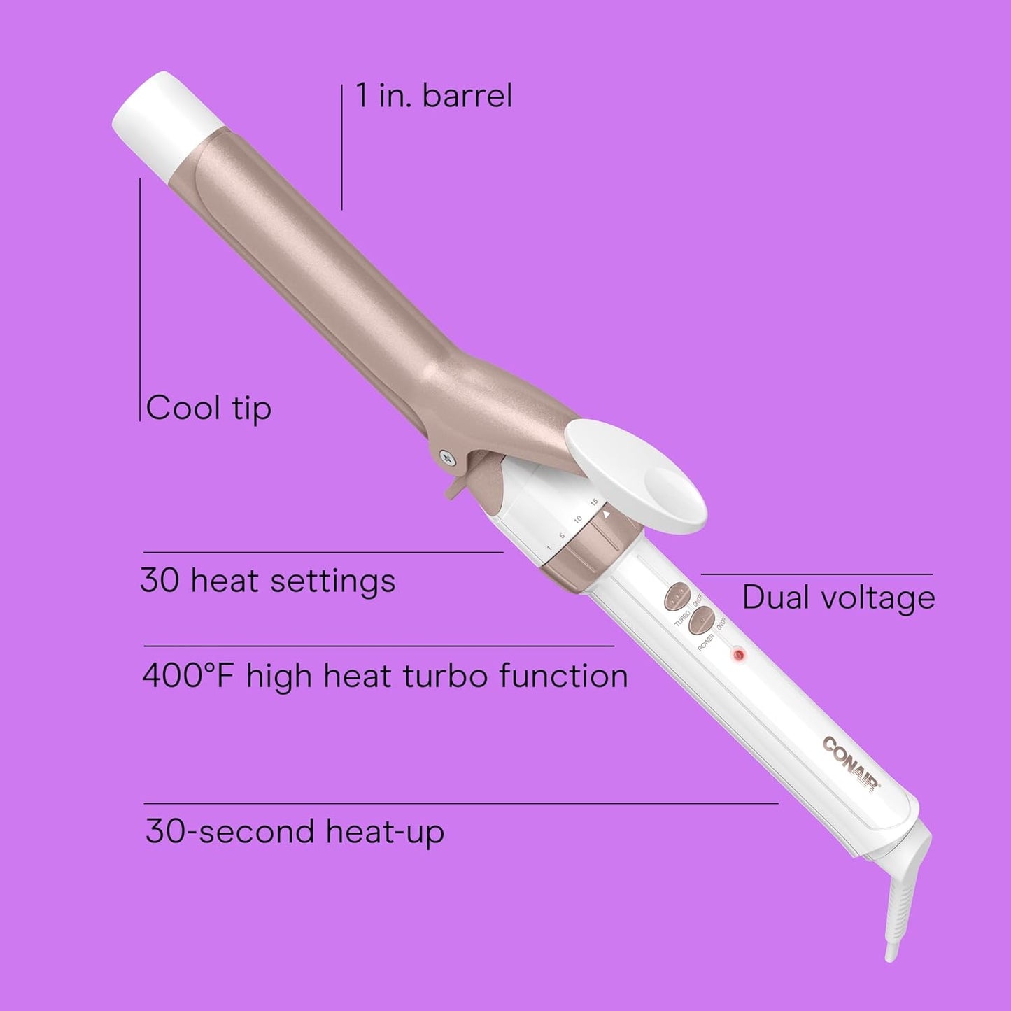 Conair Double Ceramic 1-Inch Curling Iron – Rizador de Cabello Doble Cerámica 1”