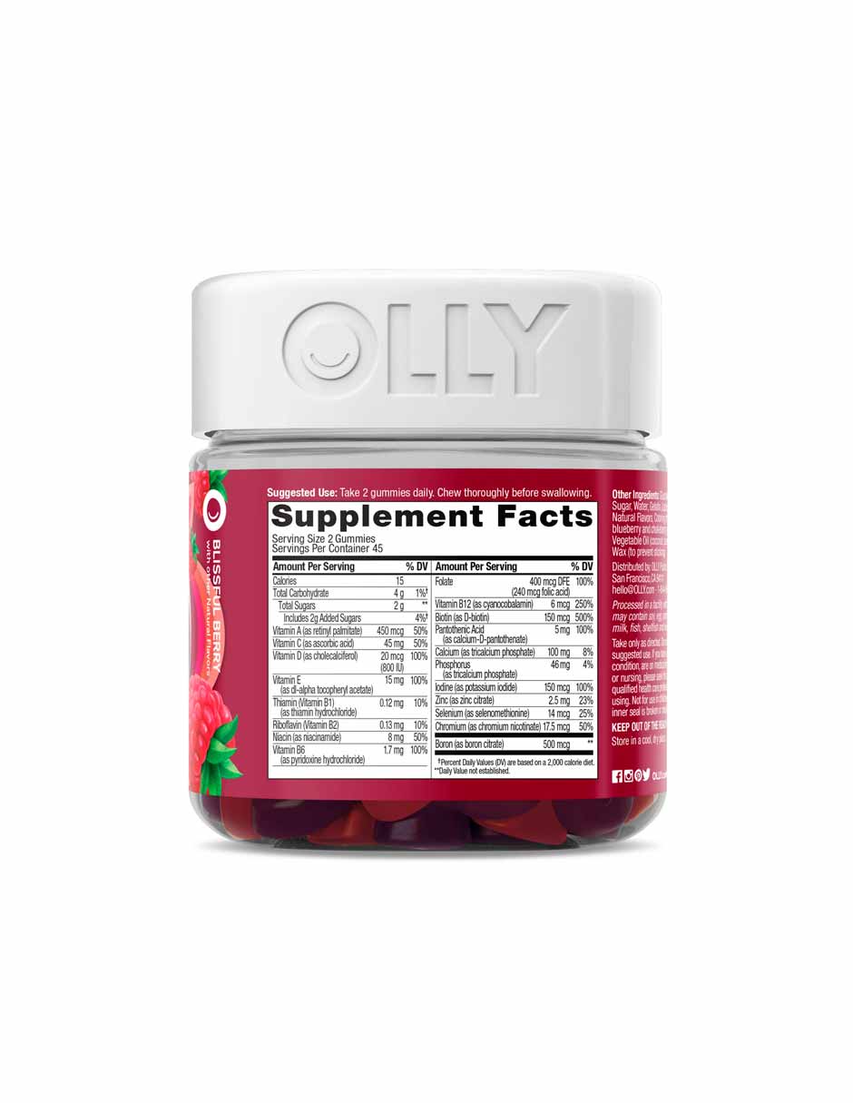 Olly Women’s Multi – Multivitamínico para Mujeres con Vitaminas A, C, D, E, B6, B12, Biotina y Ácido Fólico (90 gomitas)